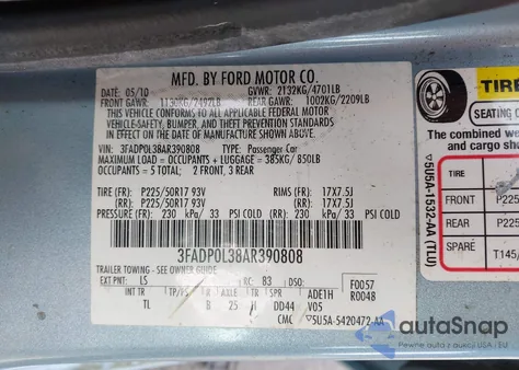 2010 Ford Fusion Hybrid из США, поврежденный, VIN 3FADP0L38AR390808